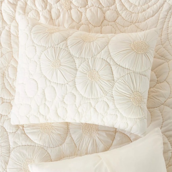 Anthropologie FLORA COTTON TEXTURED SHAMS, KING SET OF 2 Style 4540H752AB IVORY - Picture 1 of 2